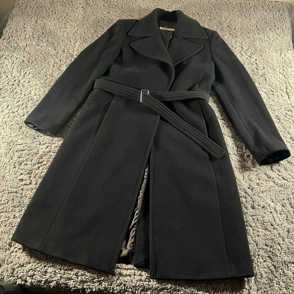 Emporio Armani Coat Womens 40 Black Wool Button Long Trench Winter Italy Jacket